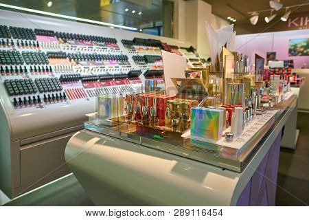 LINATE, ITALY - CIRCA NOVEMBER, 2017: cosmetics on display at Milan Linate Airport.