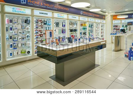 LINATE, ITALY - CIRCA NOVEMBER, 2017: goods on display at Milan Linate Airport.