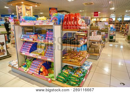 LINATE, ITALY - CIRCA NOVEMBER, 2017: goods on display at Milan Linate Airport.