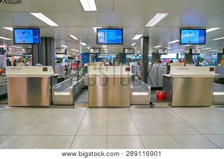 LINATE, ITALY - CIRCA NOVEMBER, 2017: check-in counters in Milan Linate Airport.