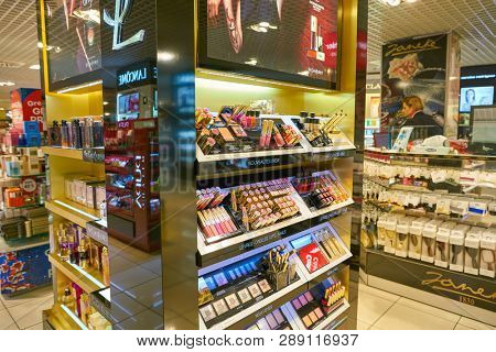 LINATE, ITALY - CIRCA NOVEMBER, 2017: cosmetics on display at Milan Linate Airport.