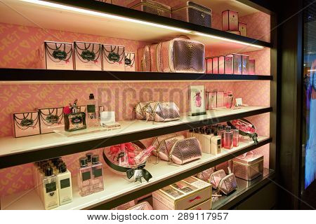 LINATE, ITALY - CIRCA NOVEMBER, 2017: Victoria's Secret shop Milan Linate Airport.