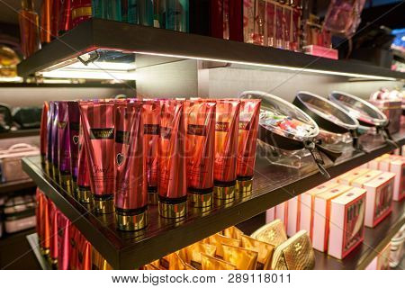 LINATE, ITALY - CIRCA NOVEMBER, 2017: Victoria's Secret shop Milan Linate Airport.