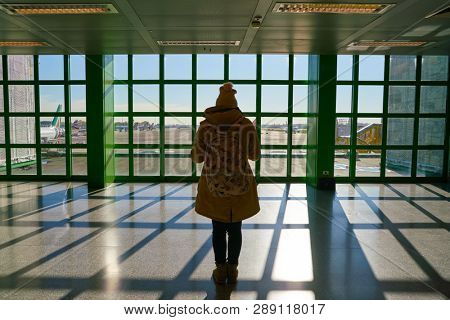 LINATE, ITALY - CIRCA NOVEMBER, 2017: woman standing in Milan Linate Airport.