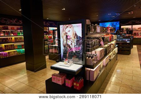 LINATE, ITALY - CIRCA NOVEMBER, 2017: Victoria's Secret shop Milan Linate Airport.