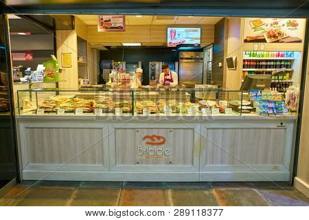 LINATE, ITALY - CIRCA NOVEMBER, 2017: Briciole Bar in Milan Linate Airport.