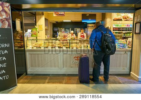 LINATE, ITALY - CIRCA NOVEMBER, 2017: Briciole Bar in Milan Linate Airport.