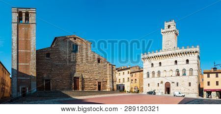 Montepulciano, Italy - June 23, 2017: Main Square Piazza Grande With Communal Palace, Cathedral Of S