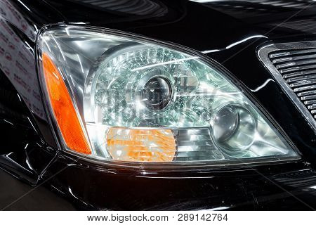 Novosibirsk, Russia - March 11, 2019:  Lexus Lx-470,close-up Of The Headlights. Photography Of A Mod