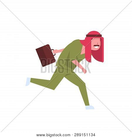 Arab Male Doctor With Briefcase Running To Patient Arabic Man In Keffiyeh And Green Uniform Hospital