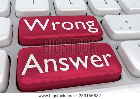 3d Illustration Of Computer Keyboard With The Script Wrong Answer On Two Adjacent Red Buttons