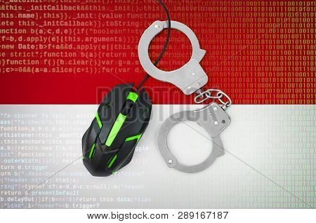 Indonesia Flag  And Handcuffed Computer Mouse. Combating Computer Crime, Hackers And Piracy