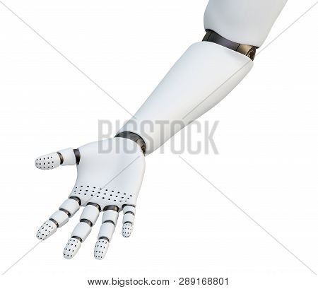 White Robot Hand, Isolated On White Background. 3d Rendering