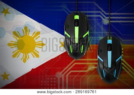 Philippines Flag  And Two Mice With Backlight. Online Cooperative Games. Cyber Sport Team
