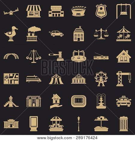 Small City Icons Set. Simple Style Of 36 Small City Vector Icons For Web For Any Design