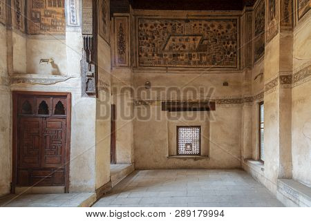 Cairo, Egypt - December 16 2018: Stone Wall With Wooden Window (mashrabiya) At Ottoman Era Historic 