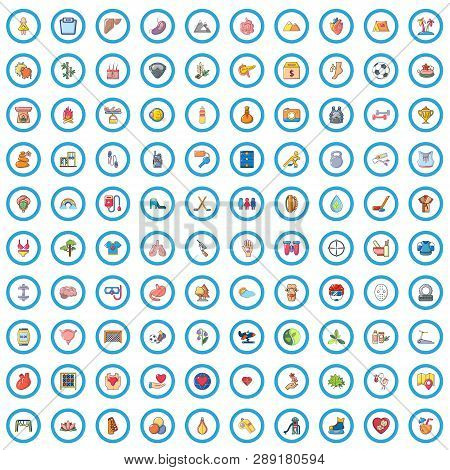 100 Fit Body Icons Set. Cartoon Illustration Of 100 Fit Body Vector Icons Isolated On White Backgrou