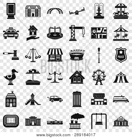 City Icons Set. Simple Style Of 36 City Vector Icons For Web For Any Design
