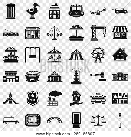 City Architecture Icons Set. Simple Style Of 36 City Architecture Vector Icons For Web For Any Desig
