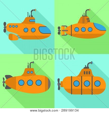 Periscope Submarine Icons Set. Flat Set Of Periscope Submarine Icons For Web Design