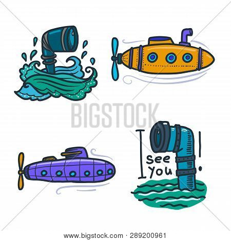 Periscope Icons Set. Hand Drawn Set Of Periscope Icons For Web Design