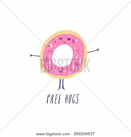 Greeting Card With Cute Donut, Good For Valentines Day Or Birthday