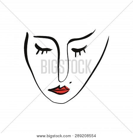 Simple Hand Drawn Black And White Trendy Line Portrait Art. Modern Print For Clothes, Textile And Ot