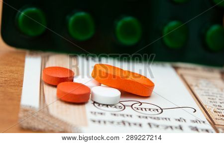 Concept Of The Affordable Medicine In India Due To Generic Drugs On Indian Currency Notes As Backgro