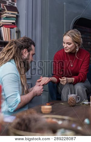 Nice Positive Young Woman Giving Her Hand