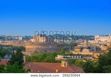 Top View On Castel Sant Angelo (castle Of The Holy Angel) A View From The Gianicolo (janiculum) Hill