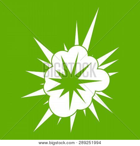 Nucleate Explosion Icon White Isolated On Green Background. Illustration