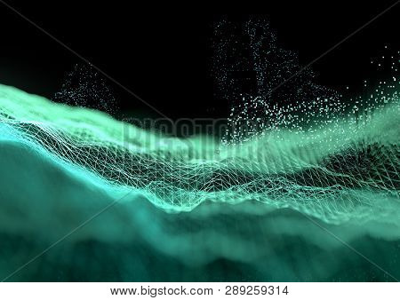 Futuristic Big Data Cloud Storage Visualization Mesh Grid Background. 3d Illustration.