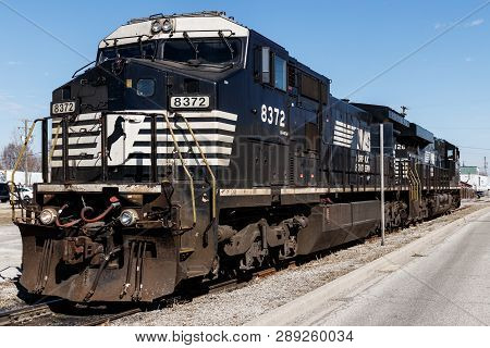 Indianapolis - Circa March 2019: Norfolk Southern Railway Engine Train. Ns Is A Class I Railroad In 