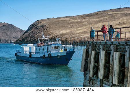 Sakhurta, Russia - May 1, 2018: Ferry Dock On The Island Of Olkhon. Lake Baikal. People Are Waiting 