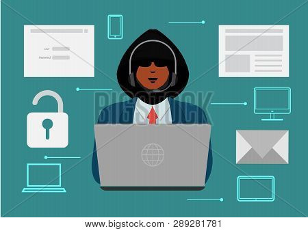 Hackers Steal Information. Hacker Stealing  Personal Information. Hacker Unlock Information, Steal A