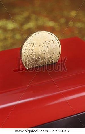 Nærbillede af mønten skal coinbox