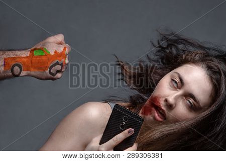 The Concept Of Accidents And Insurance Cases . Drawn On The Fist Machine Knocks The Girl With The Ph