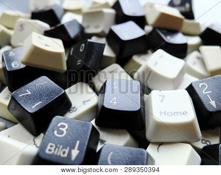 Black And White Computer Keyboard Keys. Concept Of Unstructured Big Data That Need To Be Sorted Read