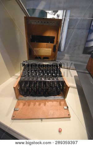 German Navy The Enigma Cipher Coding Machine From World War Ii From U505 On Display At The Museum Of