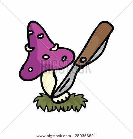 Cute Mushroom Hunting Cartoon Vector Illustration Motif Set. Hand Drawn Edible Fungi