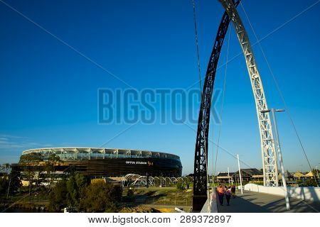 Perth, Australia - March 3, 2019: Newly Built Matagarup Bridge Giving Access To The Optus Stadium