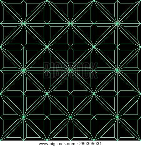 Seamless Pattern With Line Art Geometric Elements. Cyan Colored Lines.
