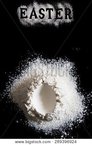 Letters Easter Made With Sieved Flour And Handrful Of Flour With With Egg Shape Hole In The Center O