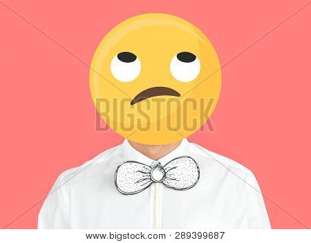 Unamused face emoji portrait on a man