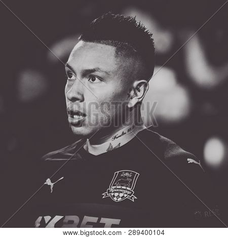 VALENCIA, SPAIN - MARCH 7: Cristian Ramirez during UEFA Europa League match between Valencia CF and FC Krasnodar at Mestalla Stadium on March 7, 2019 in Valencia, Spain
