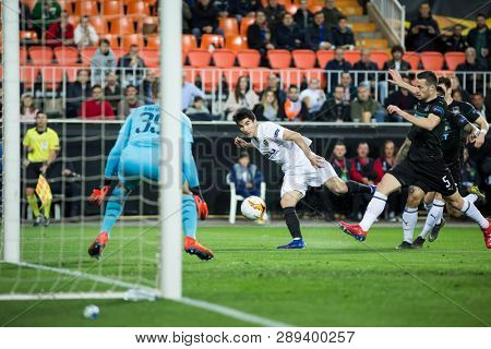 VALENCIA, SPAIN - MARCH 7: Soler with ball during UEFA Europa League match between Valencia CF and FC Krasnodar at Mestalla Stadium on March 7, 2019 in Valencia, Spain