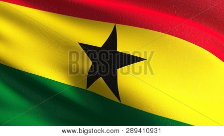 Ghana National Flag Blowing In The Wind Isolated. Official Patriotic Abstract Design. 3d Rendering I