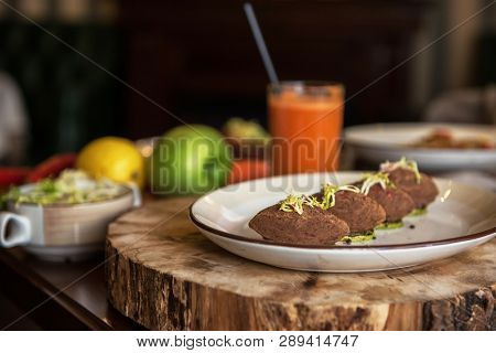 Healthy vegeterian food. Spring vitamin dieting food. Pate from red beans.