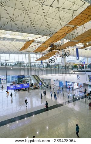 HONG KONG, CHINA - CIRCA JANUARY, 2019: interior shot of Hong Kong International Airport.