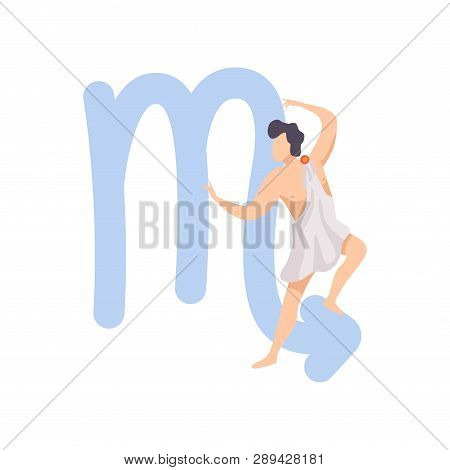 Scorpio Zodiac Sign, Young Man Wearing Clothes In Style Of Ancient Greece Vector Illustration